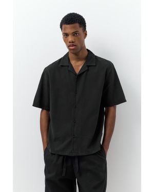 Pull&Bear Short Sleeve Linen Blend Shirt - Black