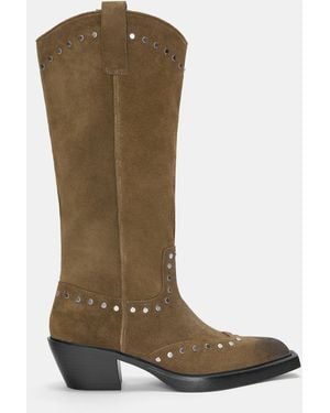Pull&Bear Studded Leather Cowboy Boots - Brown