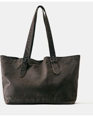 Pull&Bear Waxed Suede Shopper Bag - Black