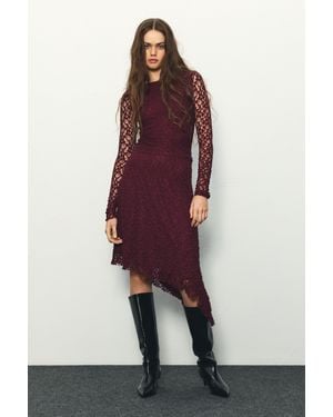 Pull&Bear Lace Midi Dress - Purple