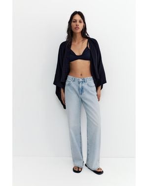 Pull&Bear Straight-Leg Baggy Jeans With Rhinestones - Blue