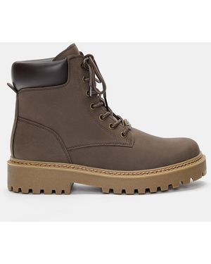 Pull&Bear Stwd Lace-Up Boots - Brown
