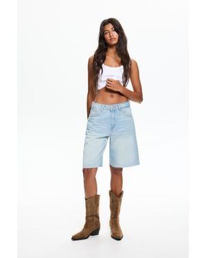 Pull&Bear Low-Rise Baggy Jorts With Studs - Blue