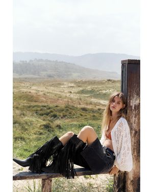 Pull&Bear Fringed Cowboy Boots - Black