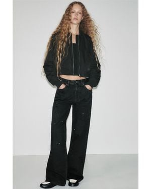 Pull&Bear Straight-Leg Baggy Jeans With Rhinestones - Black