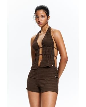 Pull&Bear Rustic Shorts With Fold-Over Waist - Brown