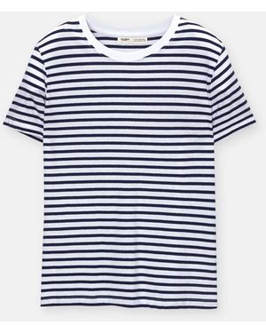 Pull&Bear Short Sleeve Striped T-Shirt - Blue