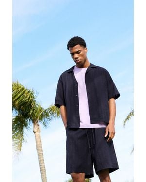 Pull&Bear Short Sleeve Textured Shirt - Blue