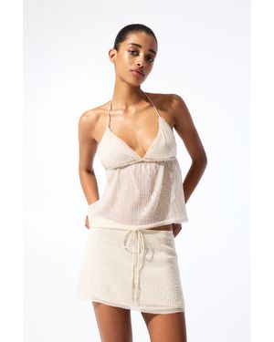 Pull&Bear Sequinned Halter Neck Top - Natural