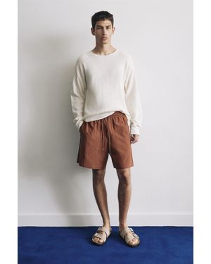 Pull&Bear Crepe Bermuda Shorts - Brown