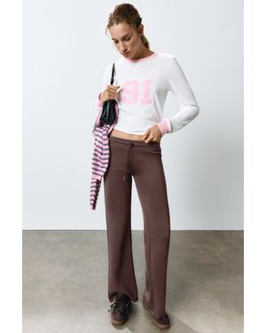 Pull&Bear Modal-Blend Flared Trousers - Brown