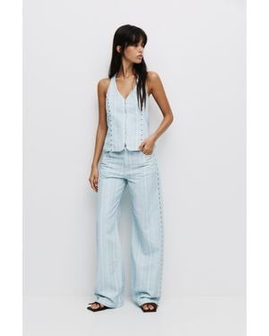Pull&Bear Striped Straight-Leg Jeans - Blue