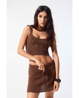 Pull&Bear Crochet Strappy Top - Brown