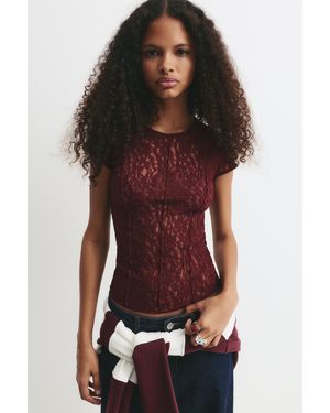 Pull&Bear Lace Top With Seams - Red