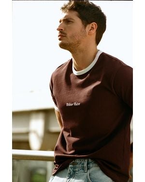 Pull&Bear Short Sleeve T-Shirt With Graphic Rib - Brown