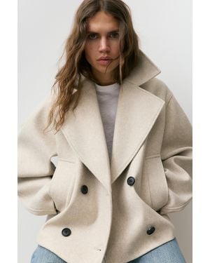 Pull&Bear Short Soft Cloth Coat - Natural