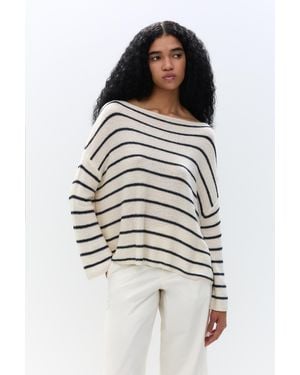 Pull&Bear Striped Boat Neck Jumper - White