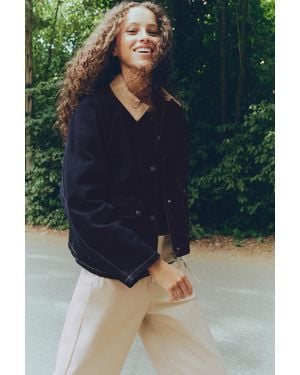 Pull&Bear Jeansjacke Mit Kontrastkragen - Blau