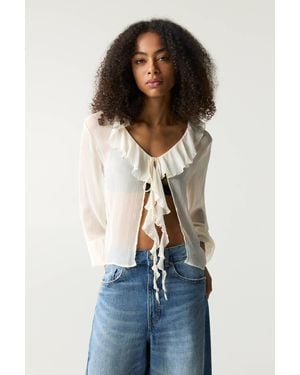 Pull&Bear Flowing Ruffled Shirt - Blue