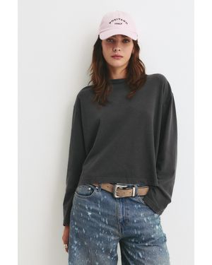 Pull&Bear Long Sleeve Boxy-Fit T-Shirt - Black