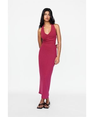 Pull&Bear Knit Halter Neck Midi Dress - Red