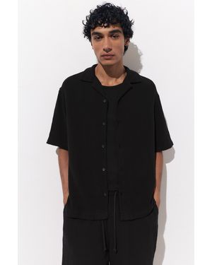 Pull&Bear Short Sleeve Crepe Shirt - Black