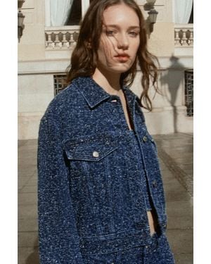 Pull&Bear Textured Denim Jacket - Blue