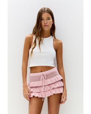 Pull&Bear Ruffled Crochet Skort - White