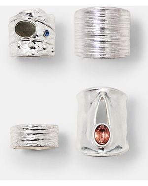 Pull&Bear Pack Of 4 Textured Rings - White