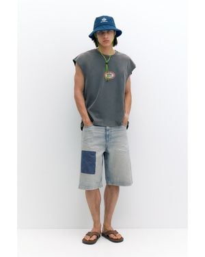 Pull&Bear Pleasures X Stwd Denim Skater Bermuda Shorts - Blue