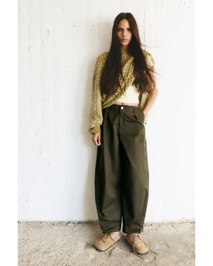 Pull&Bear Pleated Balloon Fit Cargo Trousers - Green
