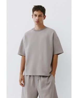 Pull&Bear Interlock Short Sleeve Sweatshirt - Grey