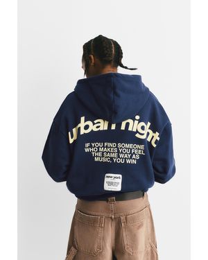 Pull&Bear Graphic Print Hoodie - Blue