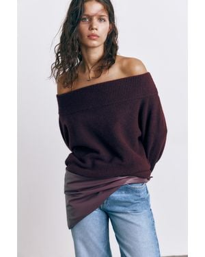 Pull&Bear Soft Knit Bardot Jumper - Red