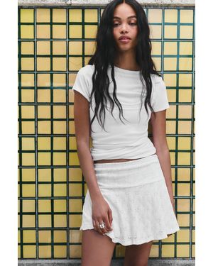 Pull&Bear Swiss Embroidered Mini Skirt - White