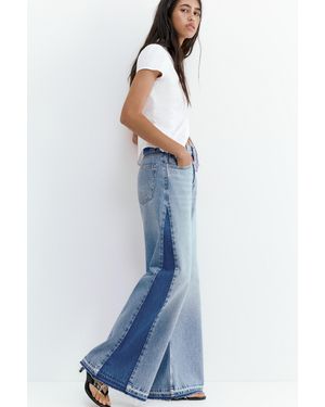 Pull&Bear Wide-Leg Patchwork Jeans - Blue