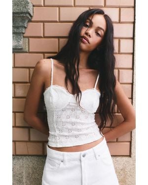 Pull&Bear Swiss Embroidery Strappy Corsetry-Inspired Top - Grey