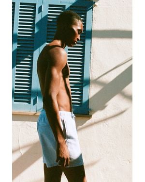 Pull&Bear Striped Seersucker Swimming Trunks - Blue
