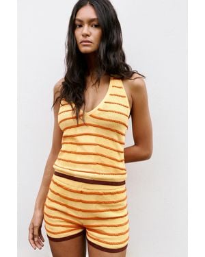 Pull&Bear Striped Knit Halter Top - Natural