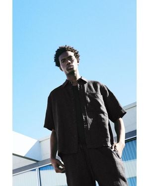 Pull&Bear 100% Linen Short Sleeve Shirt - Black