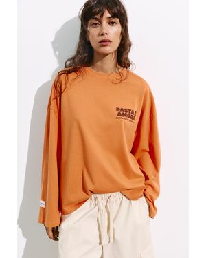 Pull&Bear Langarm-T-Shirt Mit Grafik - Orange