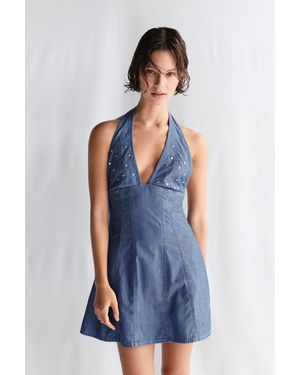 Pull&Bear Short Studded Denim Dress - Blue