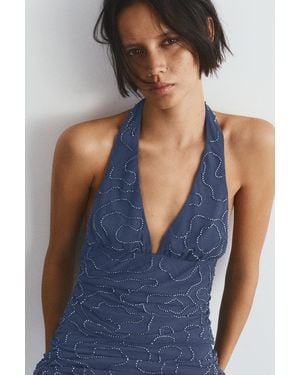 Pull&Bear Beaded Tulle Halter Top - Blue