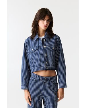 Pull&Bear Oversize Striped Denim Jacket - Blue
