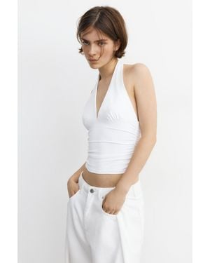 Pull&Bear Halter Neck Top With Gathering - White