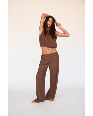 Pull&Bear Rustic Pyjama-Style Trousers - Brown