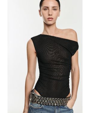 Pull&Bear Asymmetric Draped Rhinestone Bodysuit - Black