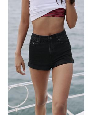 Pull&Bear Mom Fit Denim Shorts With Turn-Up Hems - Black