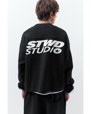 Pull&Bear Stwd Round Neck Sweatshirt - Black