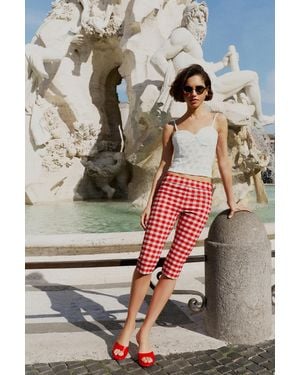 Pull&Bear Gingham Check Capri Trousers - Grey